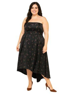 Hutch Black Size 16 Strapless Satiny Dress With Multicolor Bird Print Size